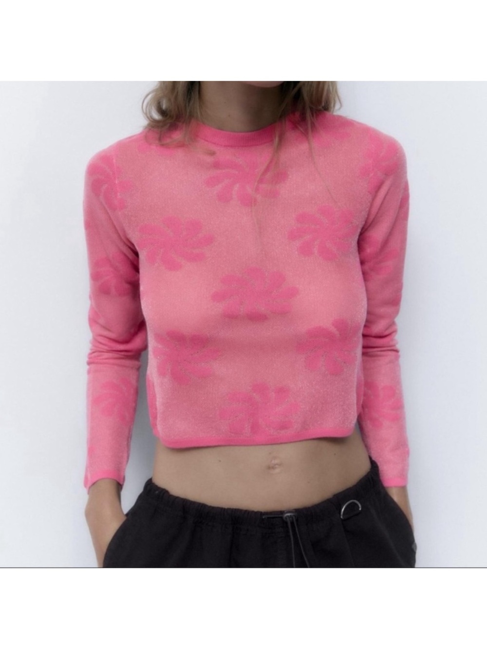 ZARA Pink Floral Semi Sheer Top Size Large
